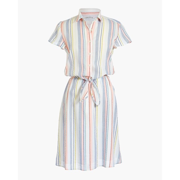 J Crew Mercantile Plus Size 3X Rainbow Seersucker Collared Dress Preppy Office - Picture 1 of 8
